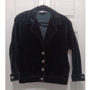 Vintage Starfire Black Velvet 2 Piece Pant Suit Silver Blazer Tapered Pants